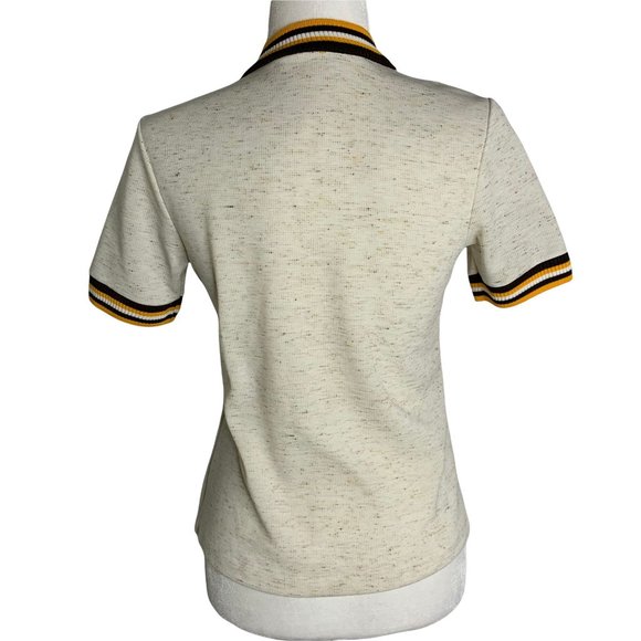 Vintage 70s Layered Look Cardigan Pant Set S Beige Knit Buttons Elastic Waist - Picture 5 of 10